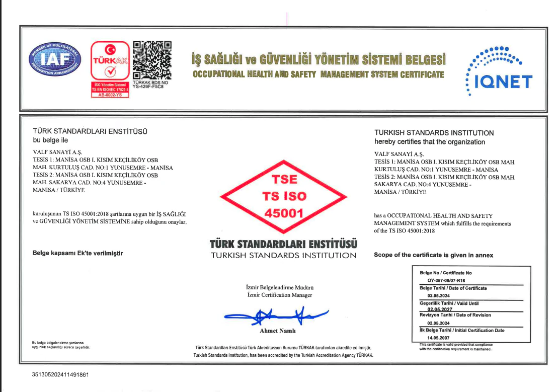 ISO 45001 İş Sağlığı ve Güvenliği Yönetim Sistemi Sertifikası